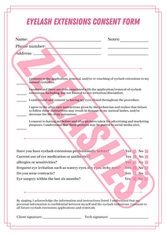 Downloadable Lash Extensions Consent Form